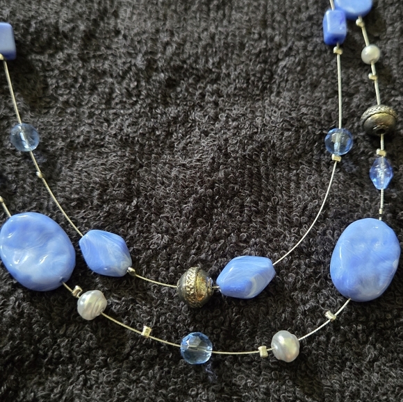 Two-Strand Blue Beaded Necklace - Picture 2 of 7